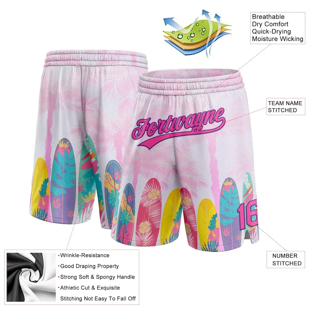 Custom Pink Purple 3D Pattern Hawaii Palm Trees Authentic Basketball Shorts - Image 2
