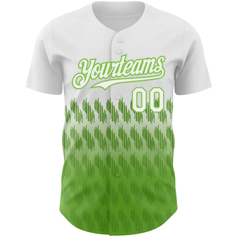 Custom White Neon Green 3D Pattern Design Lines Authentic Baseball Jersey - Image 2