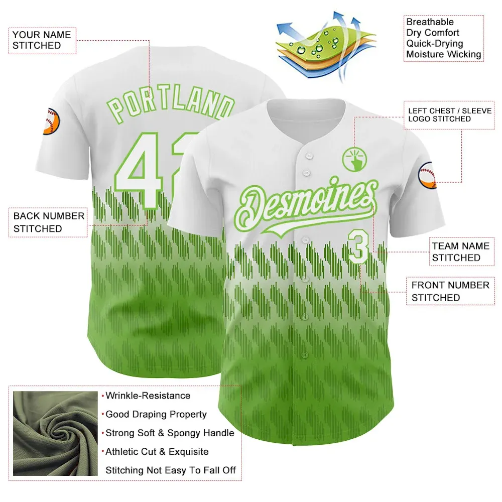 Custom White Neon Green 3D Pattern Design Lines Authentic Baseball Jersey - Image 3