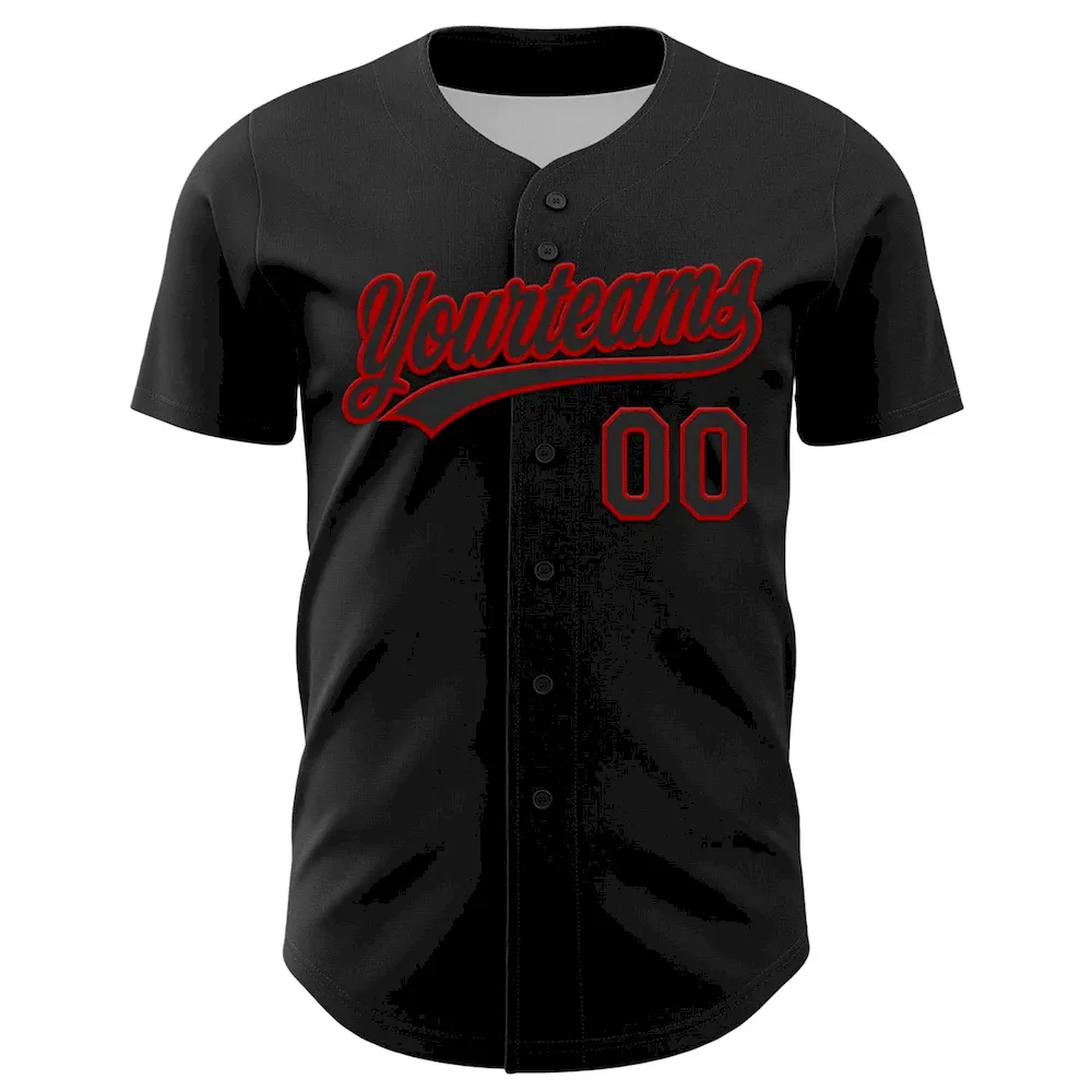 Custom Black Red 3D Love Heart Valentine's Day Authentic Baseball Jersey - Image 2