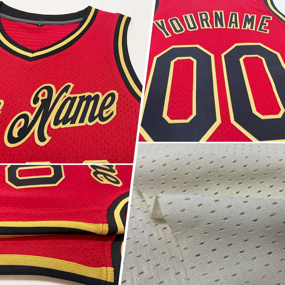 Custom Cream Black-Red Authentic Throwback Basketball Jersey - Image 2