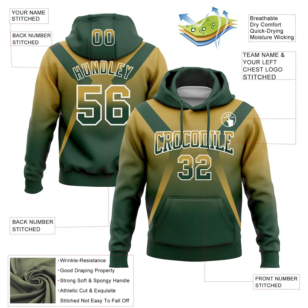 Custom Stitched Old Gold Green-White Fade Fashion Arrow Sports Pullover Sweatshirt Hoodie - Image 2