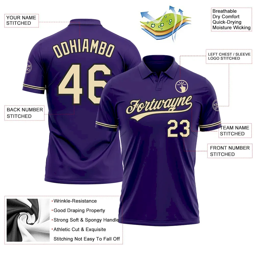 Custom Purple City Cream-Black Performance Vapor Golf Polo Shirt - Image 3