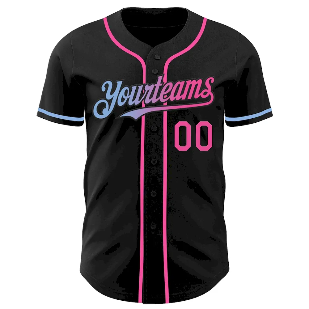 Custom Black Pink-Light Blue Authentic Gradient Fashion Baseball Jersey - Image 2