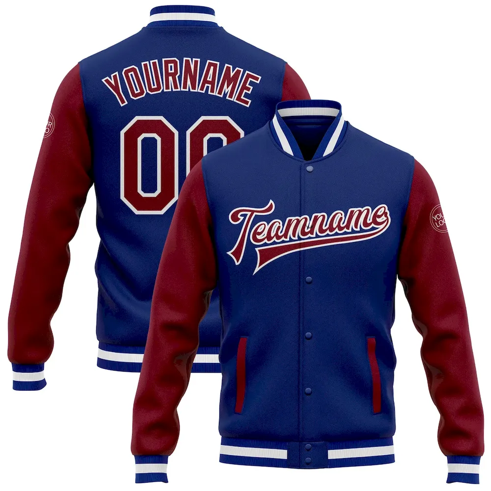 Custom Royal Blue and Red Full-Button Baseball Jacket