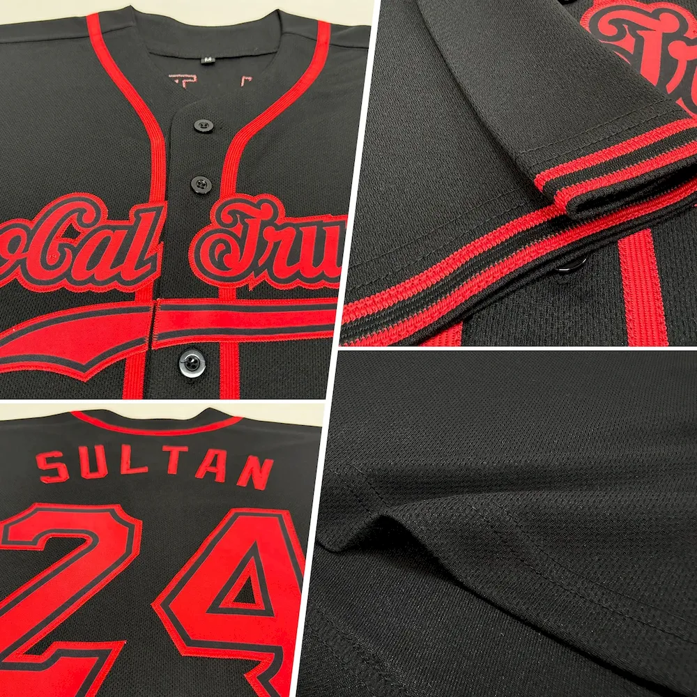 Custom Black Red Authentic Baseball Jersey - Image 2