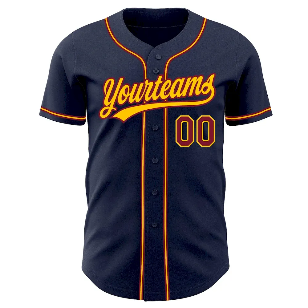 Custom Navy Crimson-Gold Authentic Baseball Jersey - Image 2