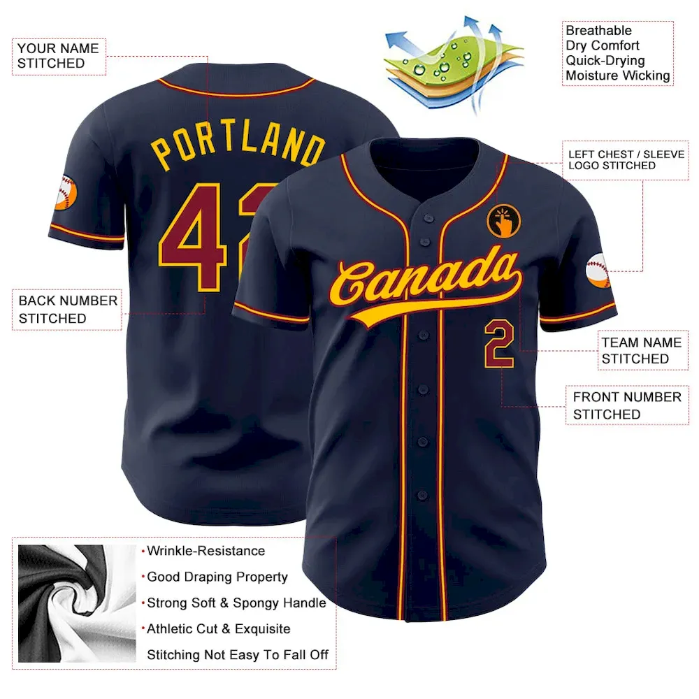 Custom Navy Crimson-Gold Authentic Baseball Jersey - Image 3