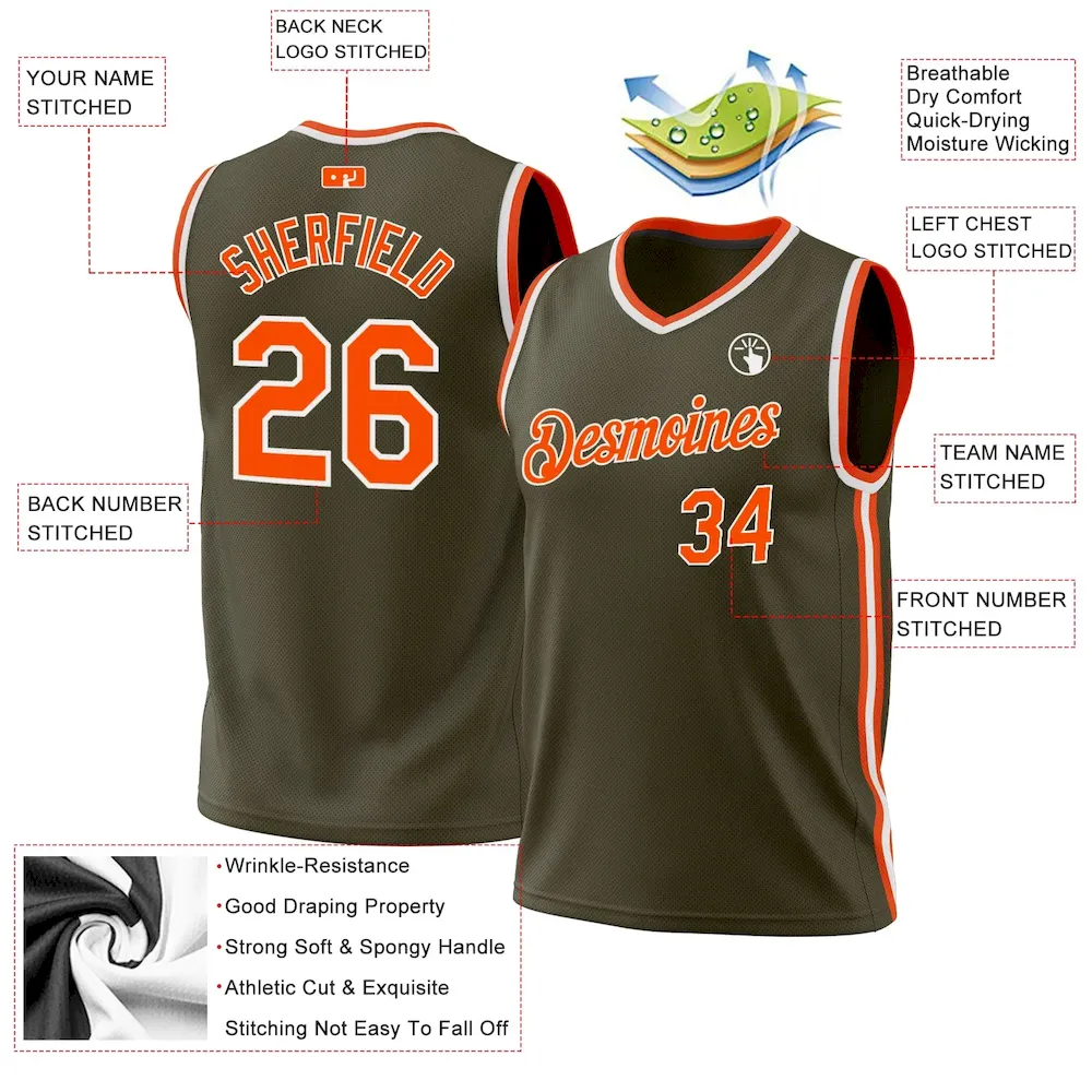 Custom Olive Orange-White Authentic Throwback Salute To Service Basketball Jersey - Image 3