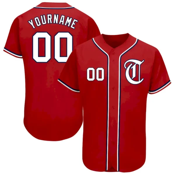 Custom Red White-Navy Authentic Baseball Jersey