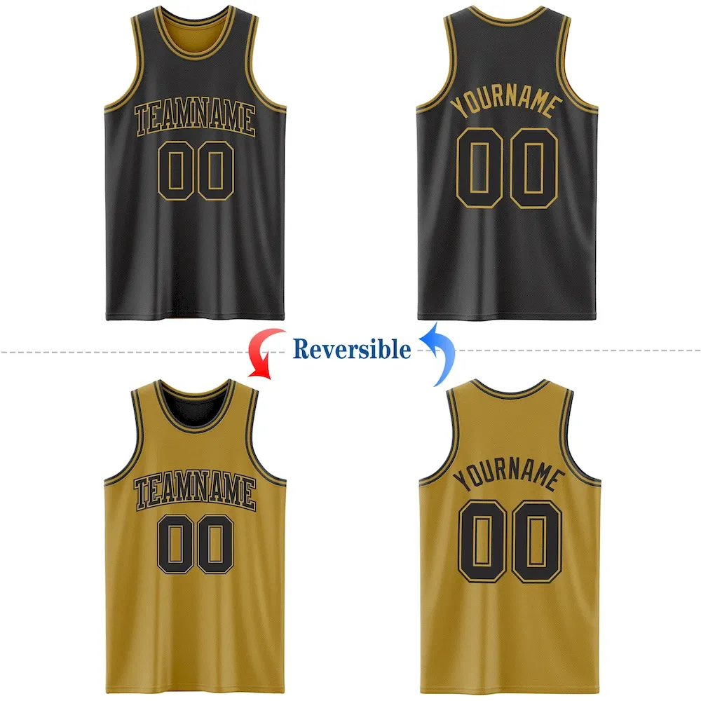 Custom Reversible Black Old Gold Double Side Basketball Jersey - Image 2