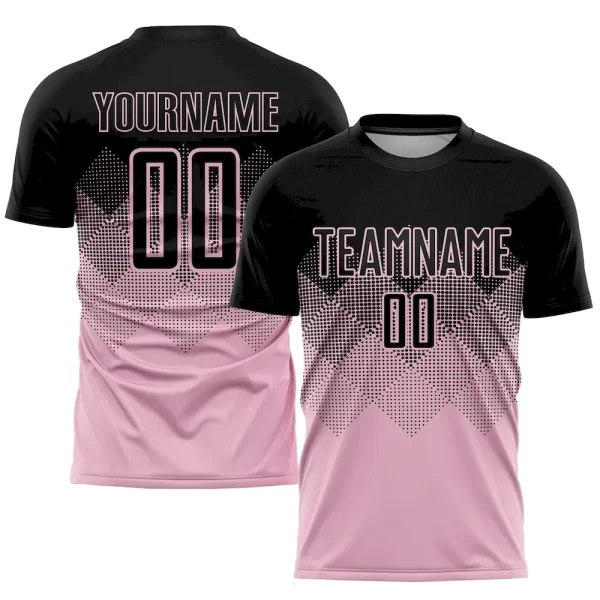 Custom Light Pink Black Sublimation Soccer Uniform Jersey