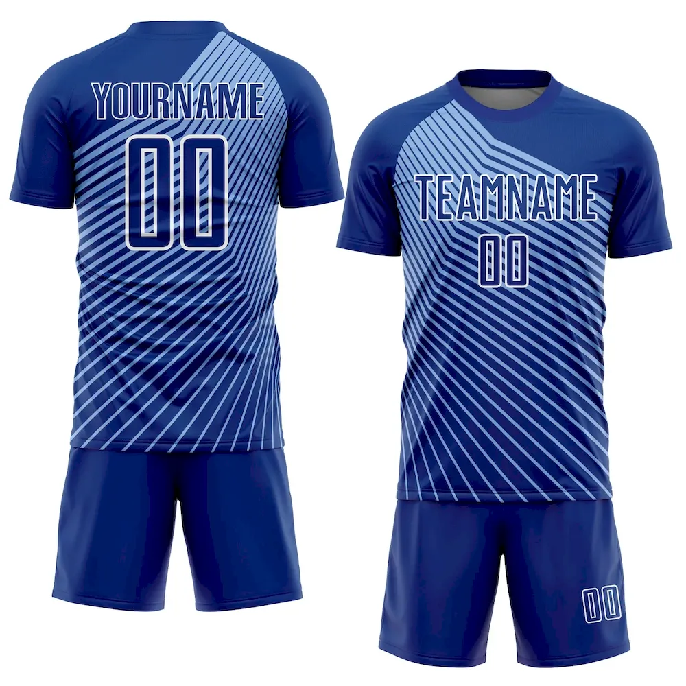 Custom Royal Light Blue-White Lines Sublimation Soccer Uniform Jersey - Image 2