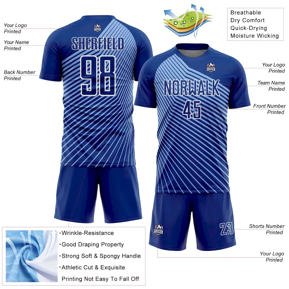 Custom Royal Light Blue-White Lines Sublimation Soccer Uniform Jersey - Image 4