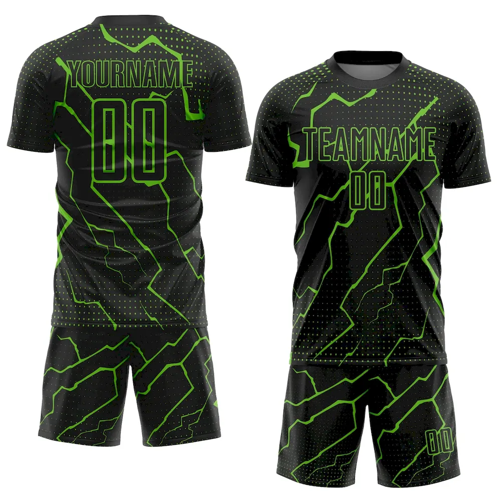 Custom Black Aurora Green Lightning Sublimation Soccer Uniform Jersey - Image 2
