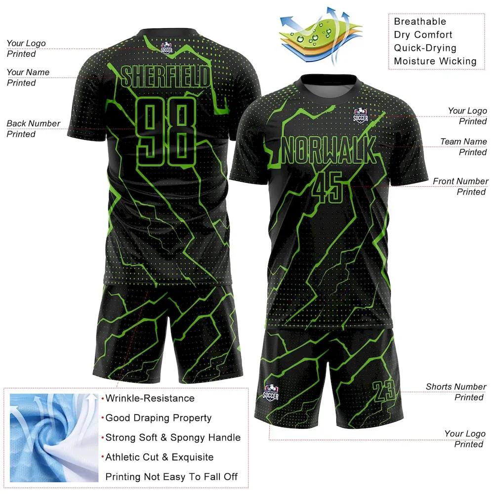 Custom Black Aurora Green Lightning Sublimation Soccer Uniform Jersey - Image 4