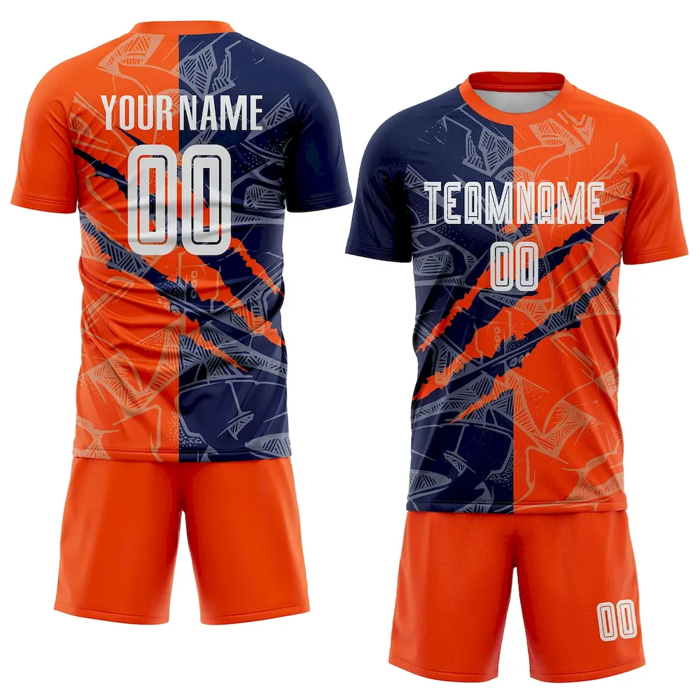 Custom Graffiti Pattern Navy-Orange Scratch Sublimation Soccer Uniform Jersey - Image 2