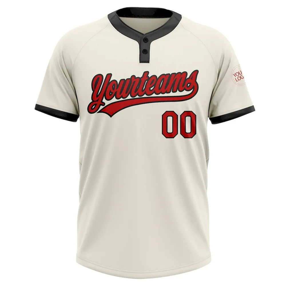Custom Cream Red-Black Two-Button Unisex Softball Jersey - Image 2