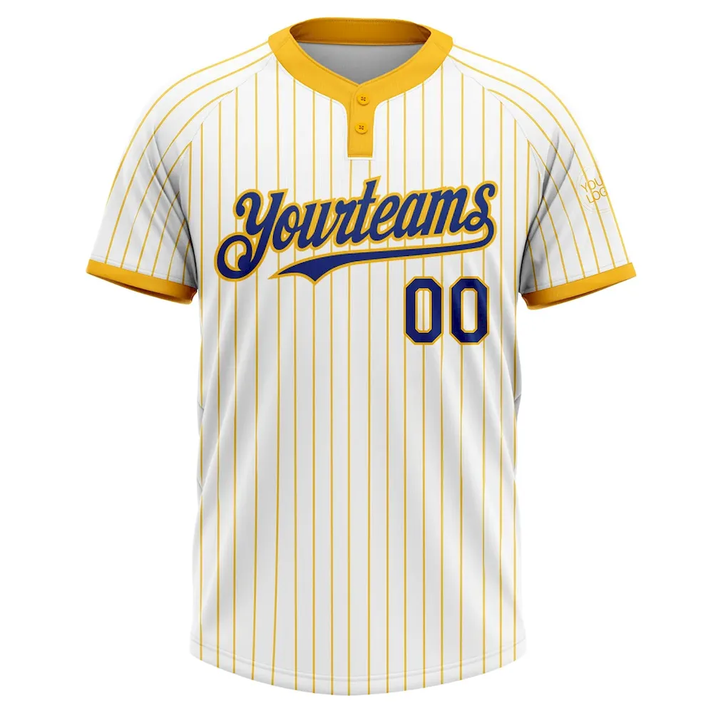 Custom White Gold Pinstripe Royal Two-Button Unisex Softball Jersey - Image 2