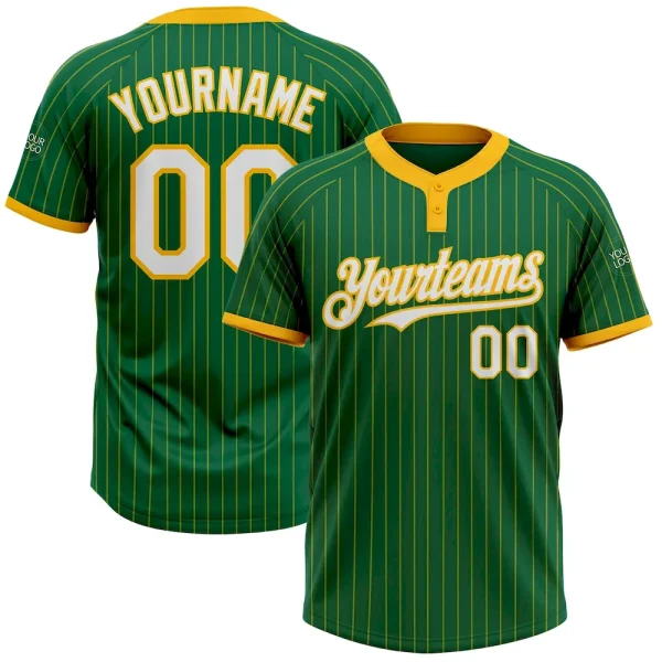 Custom Kelly Green Gold Pinstripe White Two-Button Unisex Softball Jersey