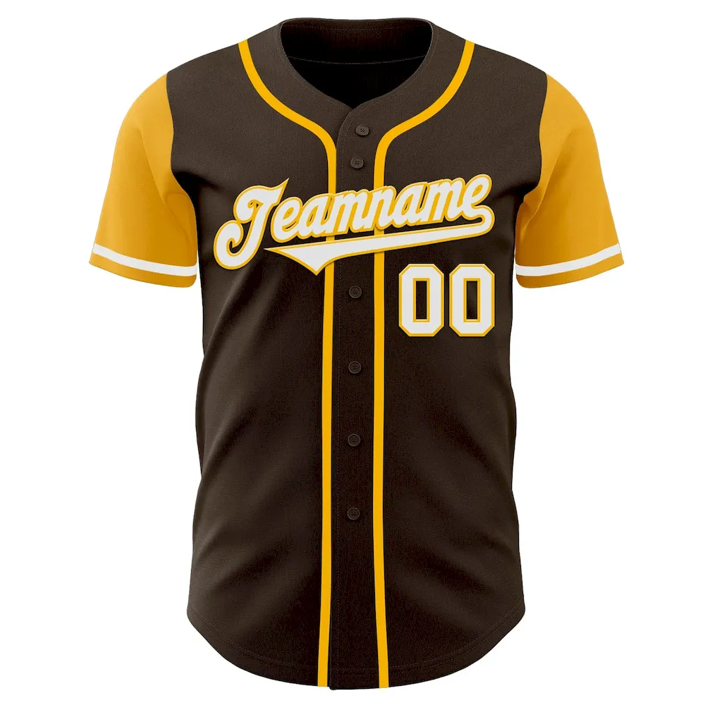 Custom Brown White-Gold Authentic Two Tone Baseball Jersey - Image 2