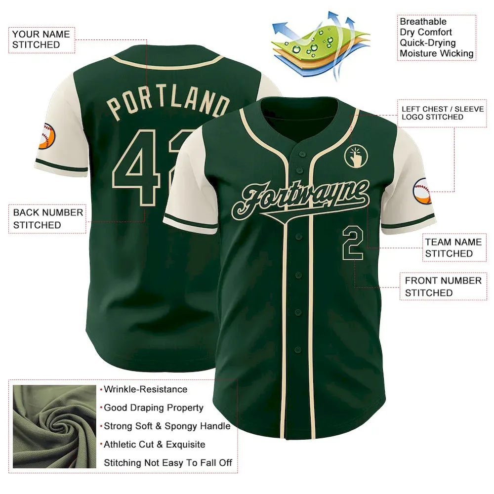 Custom Green Cream Authentic Two Tone Baseball Jersey - Image 3