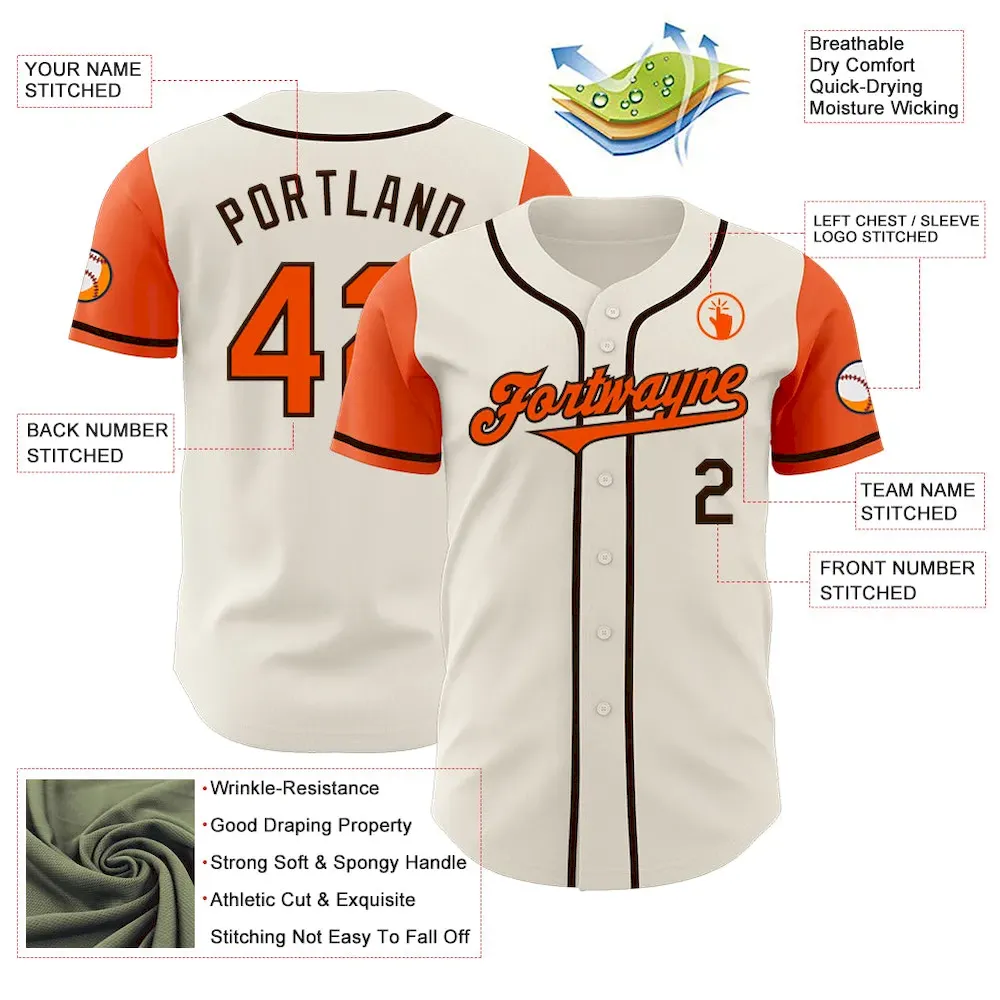 Custom Cream Orange-Brown Authentic Two Tone Baseball Jersey - Image 3