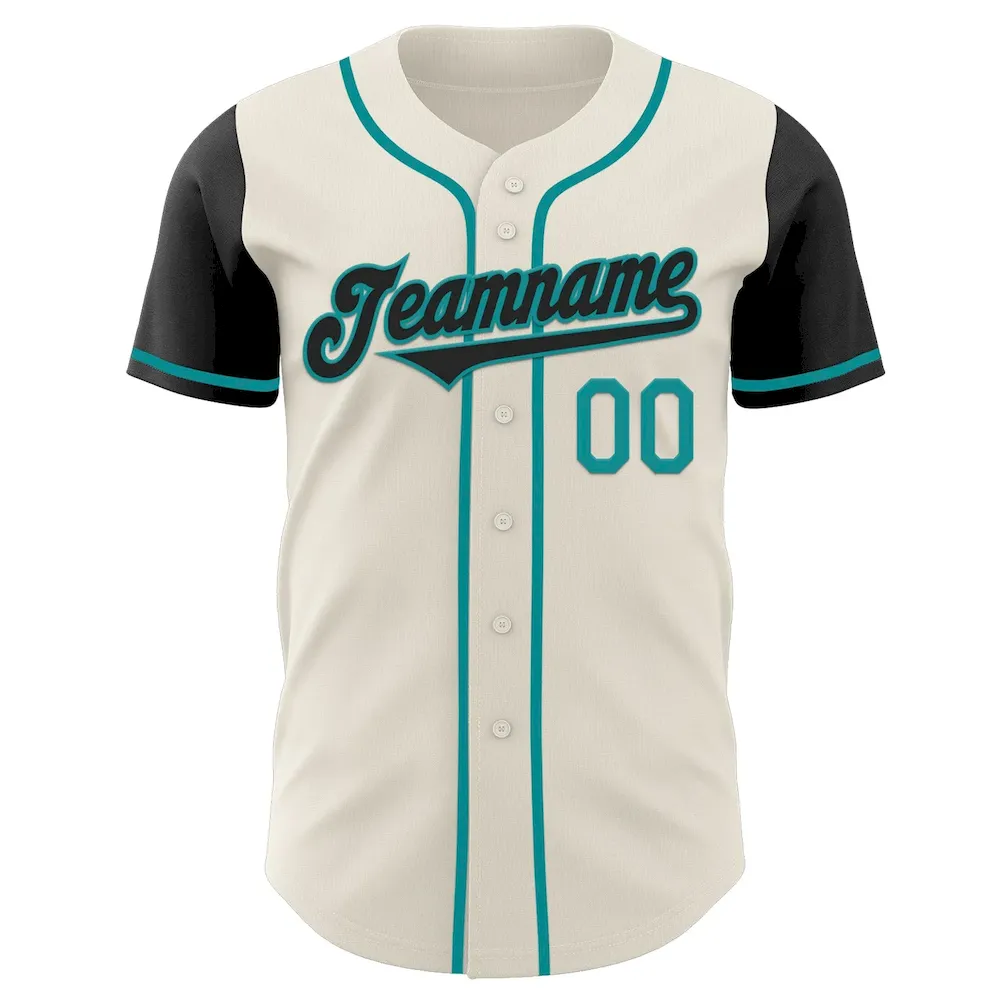 Custom Cream Black-Teal Authentic Two Tone Baseball Jersey - Image 2