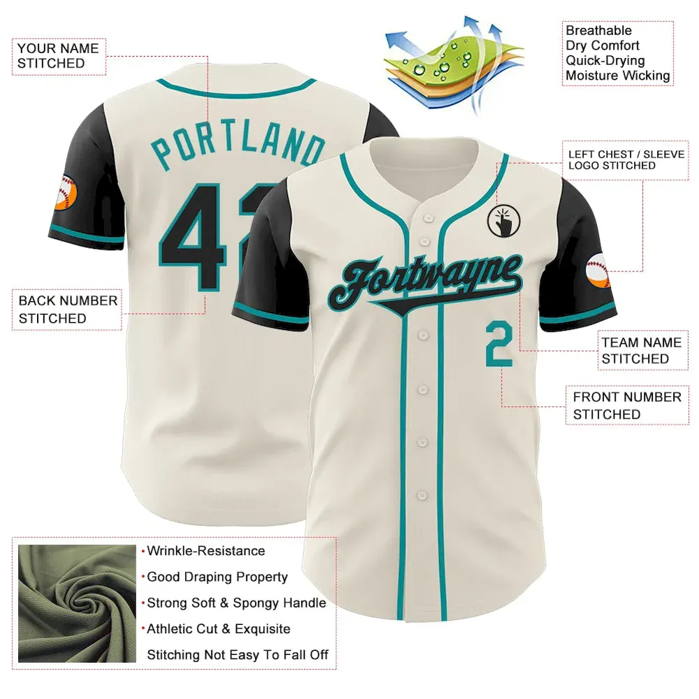 Custom Cream Black-Teal Authentic Two Tone Baseball Jersey - Image 3