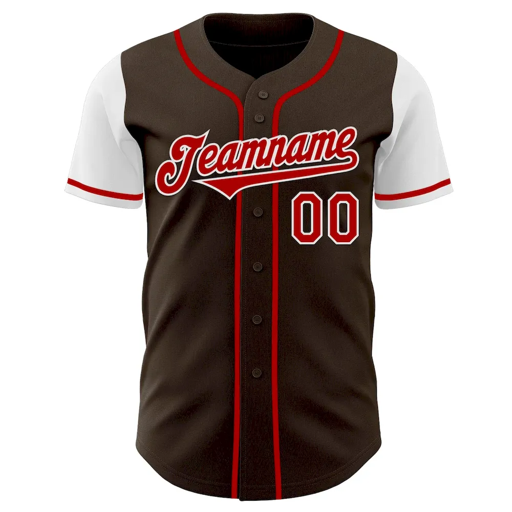 Custom Brown Red-White Authentic Two Tone Baseball Jersey - Image 2
