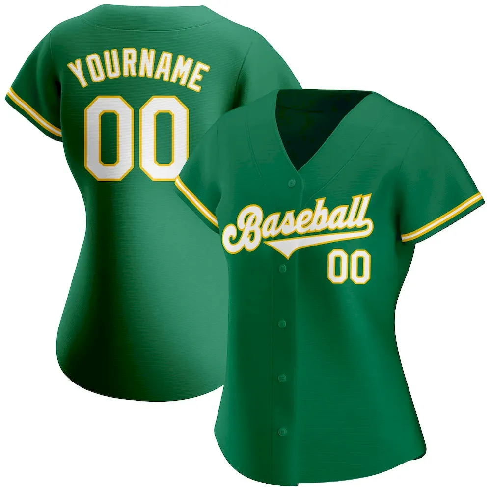 Custom Kelly Green White-Gold Authentic Baseball Jersey - Image 2