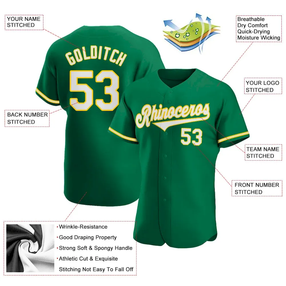 Custom Kelly Green White-Gold Authentic Baseball Jersey - Image 3