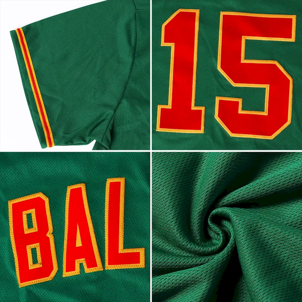 Custom Kelly Green White-Gold Authentic Baseball Jersey - Image 6