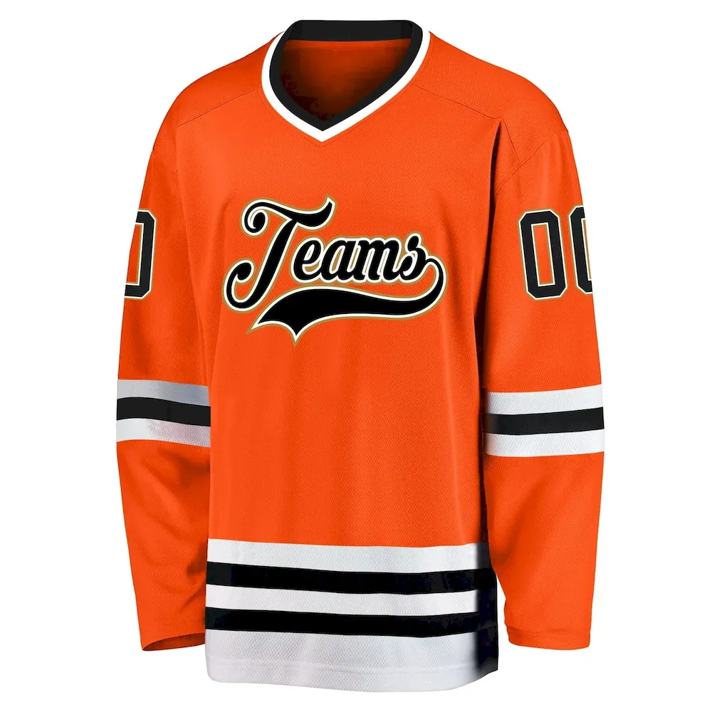 Custom Orange Black-Old Gold Hockey Jersey - Image 2