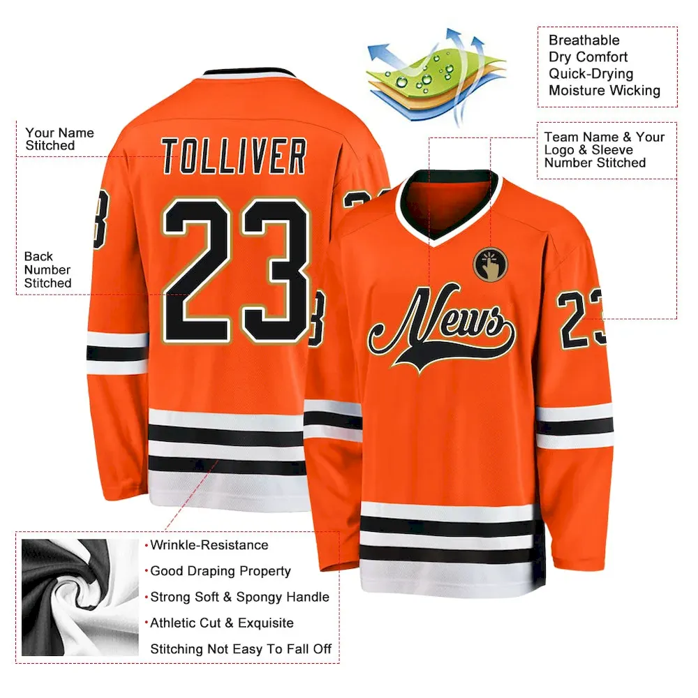 Custom Orange Black-Old Gold Hockey Jersey - Image 4