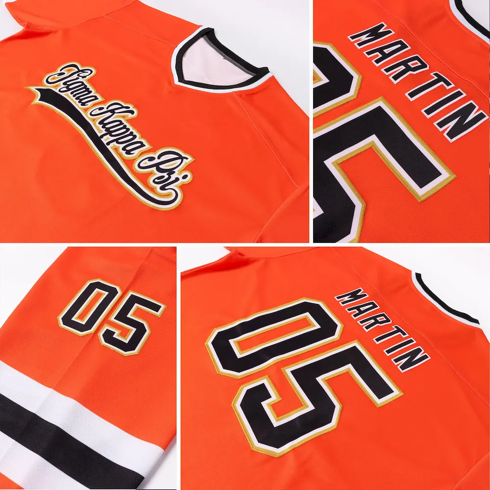 Custom Orange Black-Old Gold Hockey Jersey - Image 7