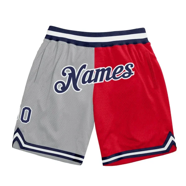 Custom Gray Navy-Red Authentic Throwback Split Fashion Basketball Shorts