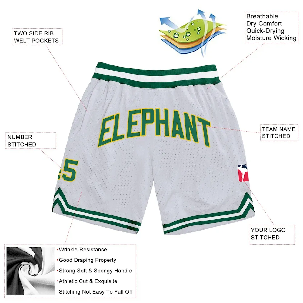 Custom White Kelly Green-Gold Authentic Throwback Basketball Shorts - Image 2